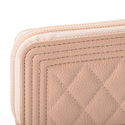 Chanel Caviar Quilted Boy Zip Around Coin Purse Wallet Beige 8 of 9