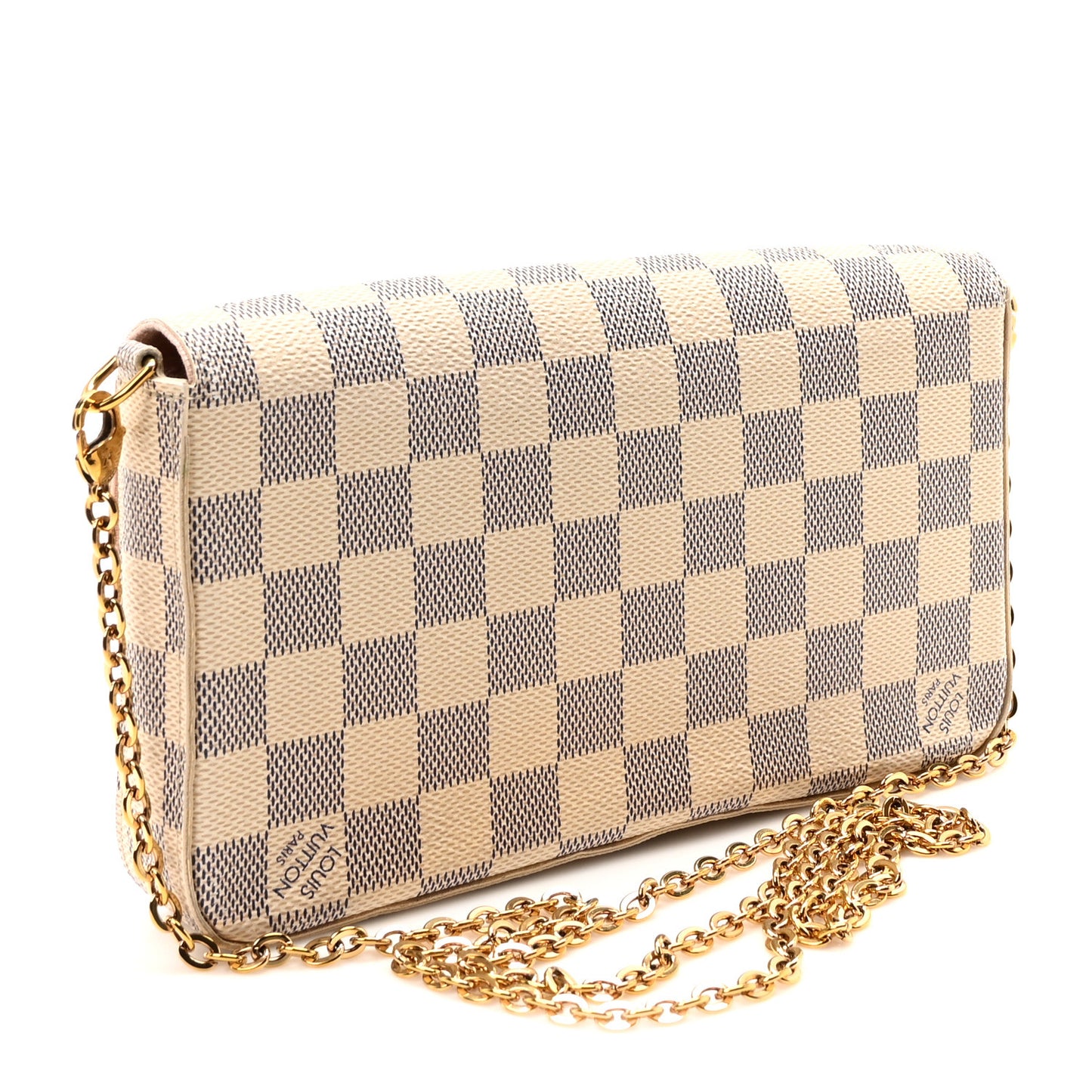 Damier Azur Pochette Felicie Chain Wallet Rose Ballerine