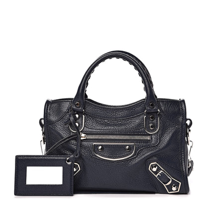 Balenciaga Chevre Silver Metallic Edge Hardware Mini City Bleu Nuit Dark Sea 1 of 9
