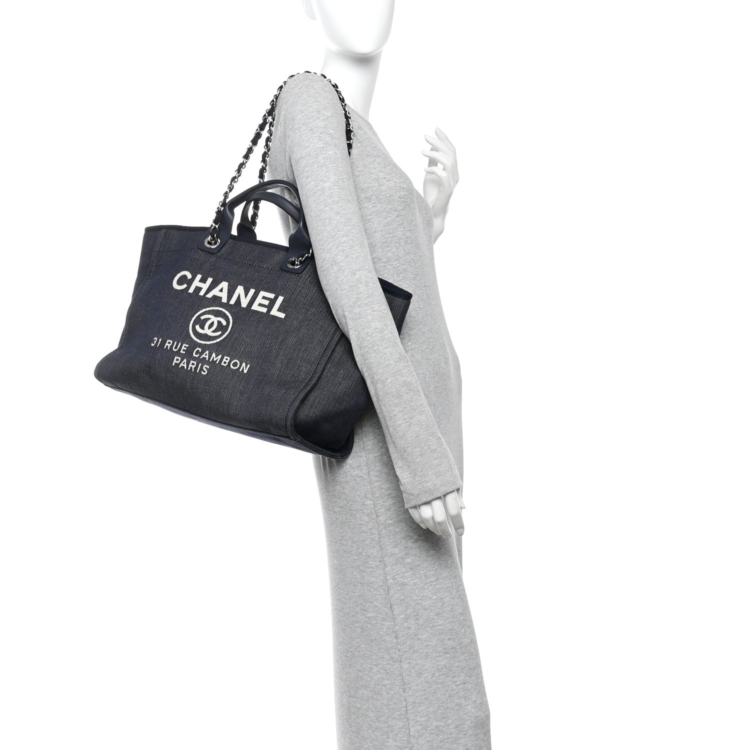 Chanel Denim Large Deauville Tote Dark Blue 2 of 10