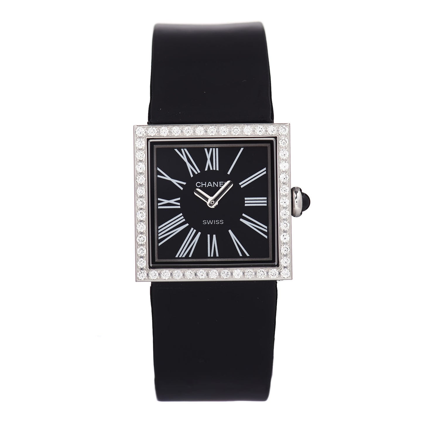 Stainless Steel Patent Leather Diamond 23mm Mademoiselle Quartz Watch Black