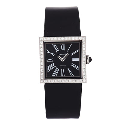 Chanel Stainless Steel Patent Leather Diamond 23mm Mademoiselle Quartz Watch Black 1 of 4