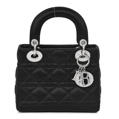 Christian Dior Satin Swarovski Crystal Cannage Mini Lady Dior Black 1 of 10