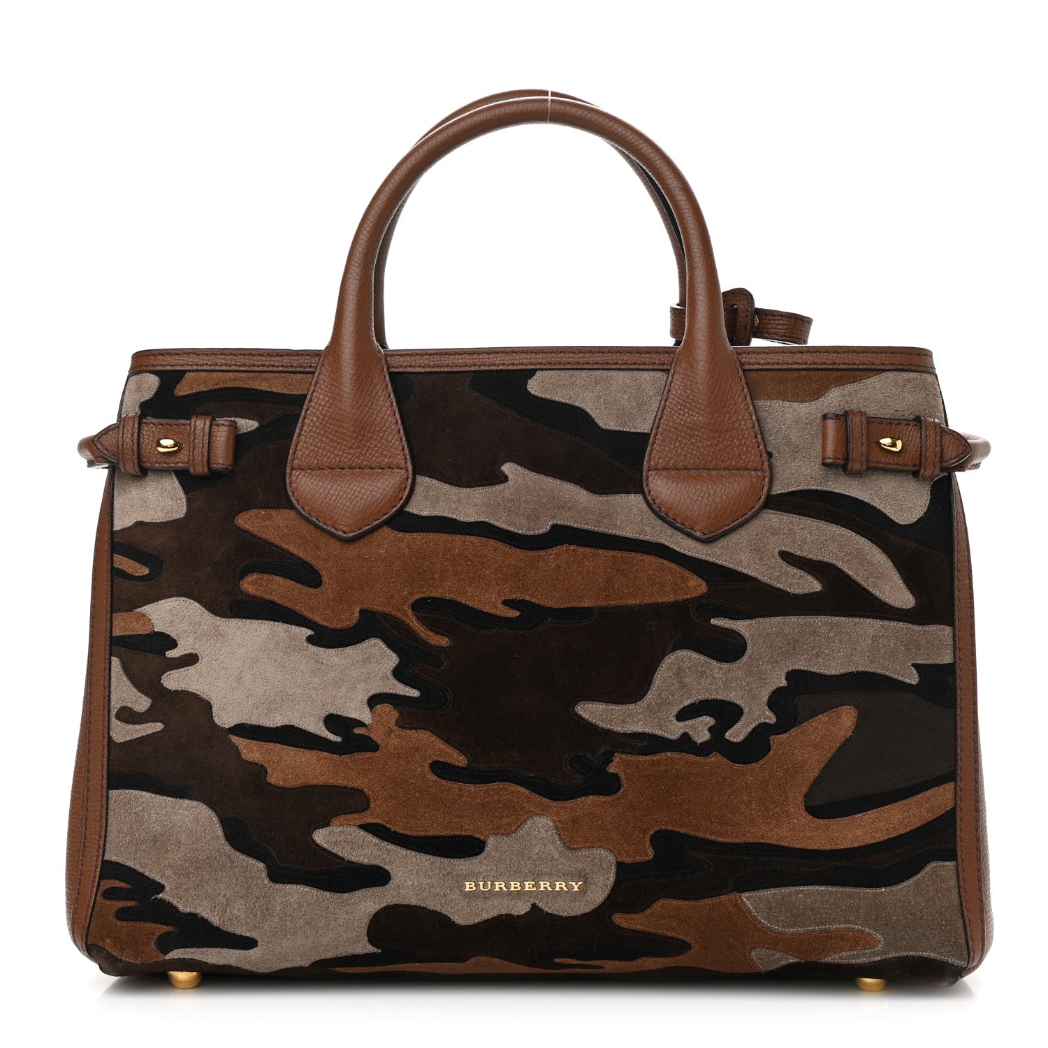 Burberry Suede House Check Camoflauge Medium Banner Tote Tan 2 of 15