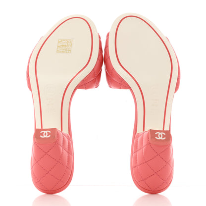Chanel Lambskin Quilted Textured CC Mules 37.5 Pink 5 of 10
