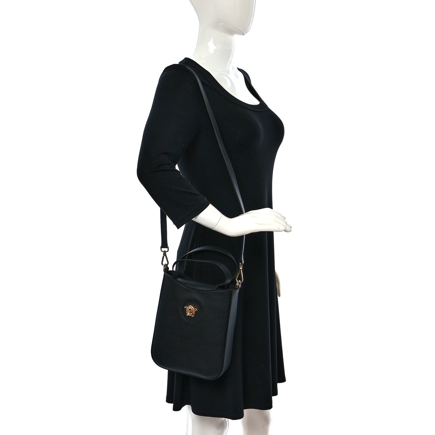 Versace Calfskin La Medusa Top Handle Hobo Black 2 of 8