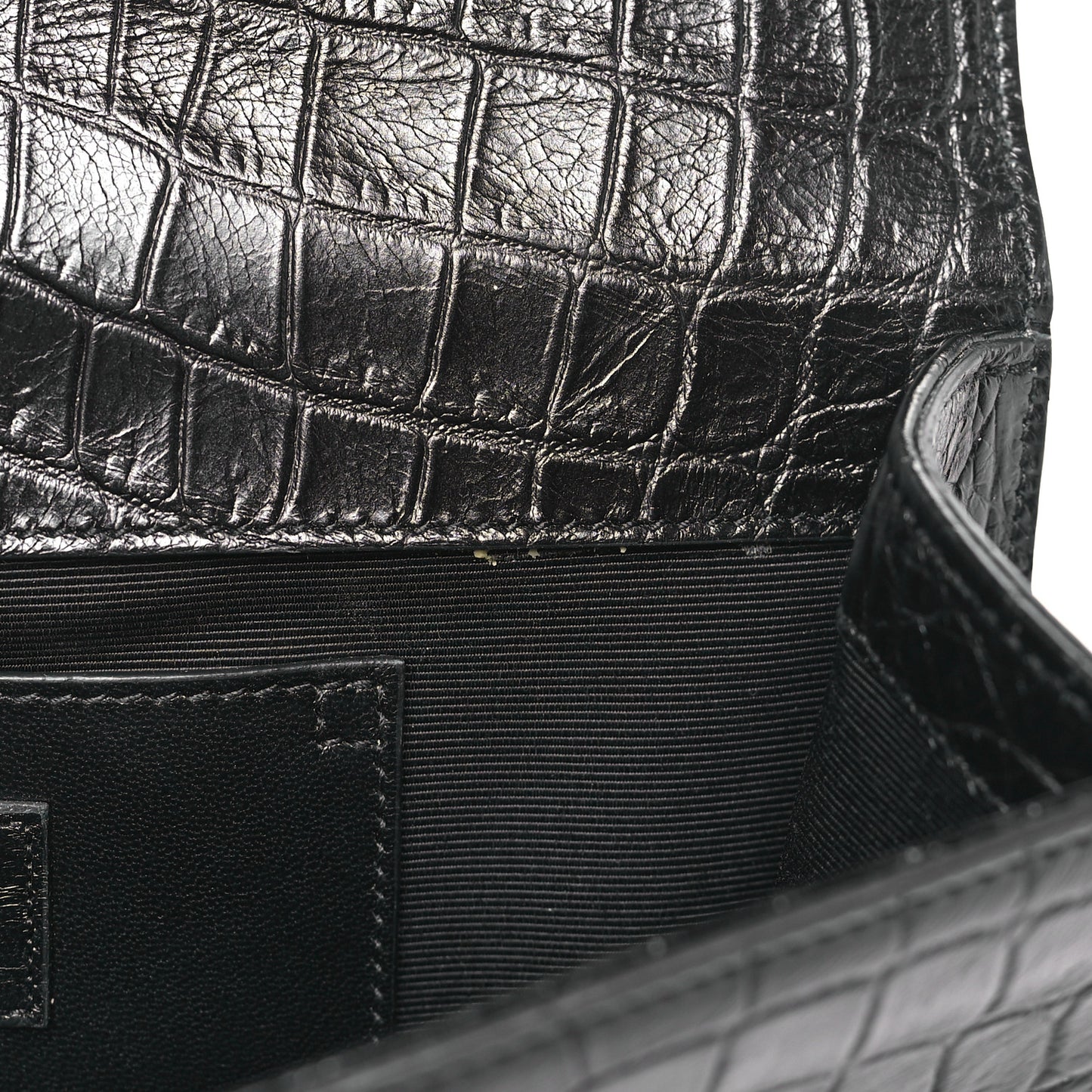 Calfskin Crocodile Embossed Classic Kate Monogram Clutch Black