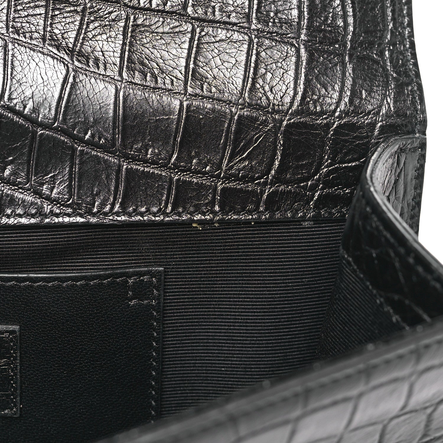 Saint Laurent Calfskin Crocodile Embossed Classic Kate Monogram Clutch Black 9 of 9