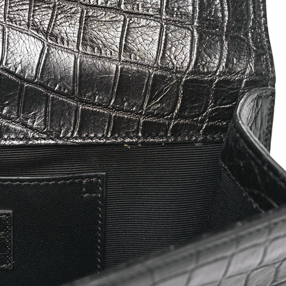 Saint Laurent Calfskin Crocodile Embossed Classic Kate Monogram Clutch Black 9 of 9