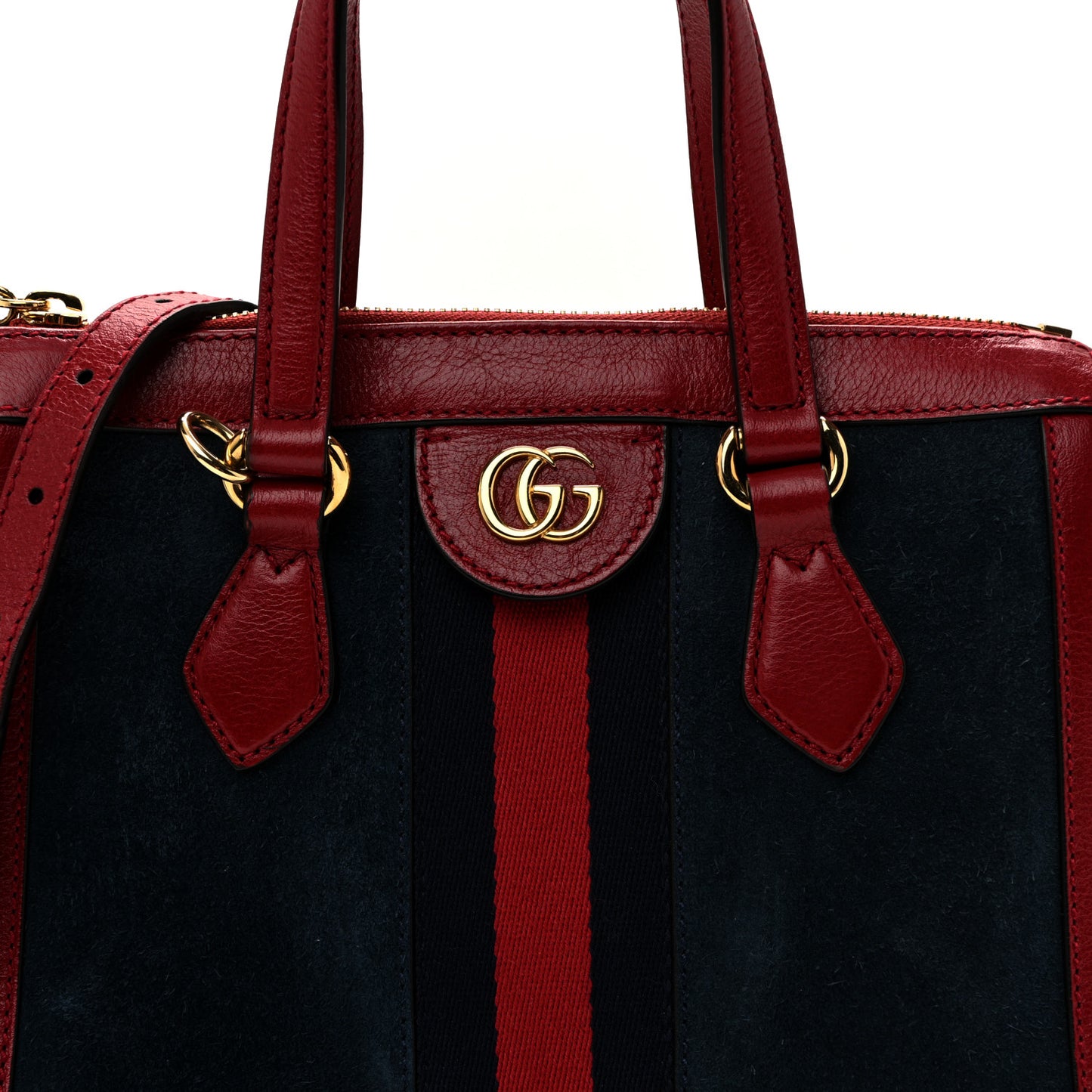 Suede Calfskin Web Small Ophidia Tote Bag New Blue Romantic Cherry