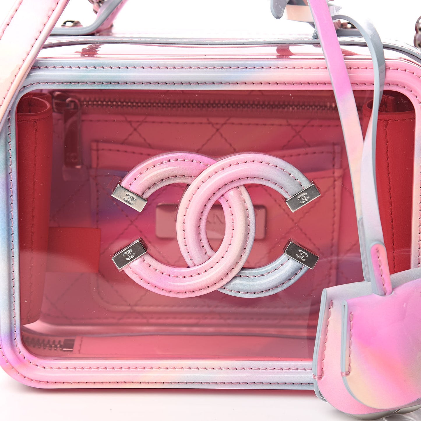 PVC Patent Calfskin Patent Lambskin Small CC Vanity Case Pink