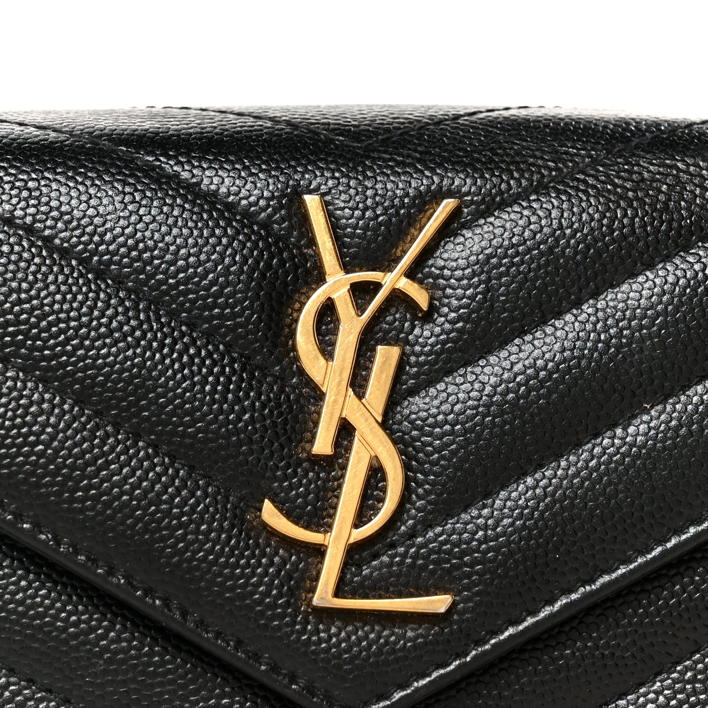 Grain De Poudre Matelasse Chevron Monogram Compact Tri Fold Wallet Black