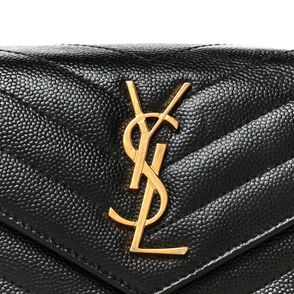 Saint Laurent Grain De Poudre Matelasse Chevron Monogram Compact Tri Fold Wallet Black 8 of 9
