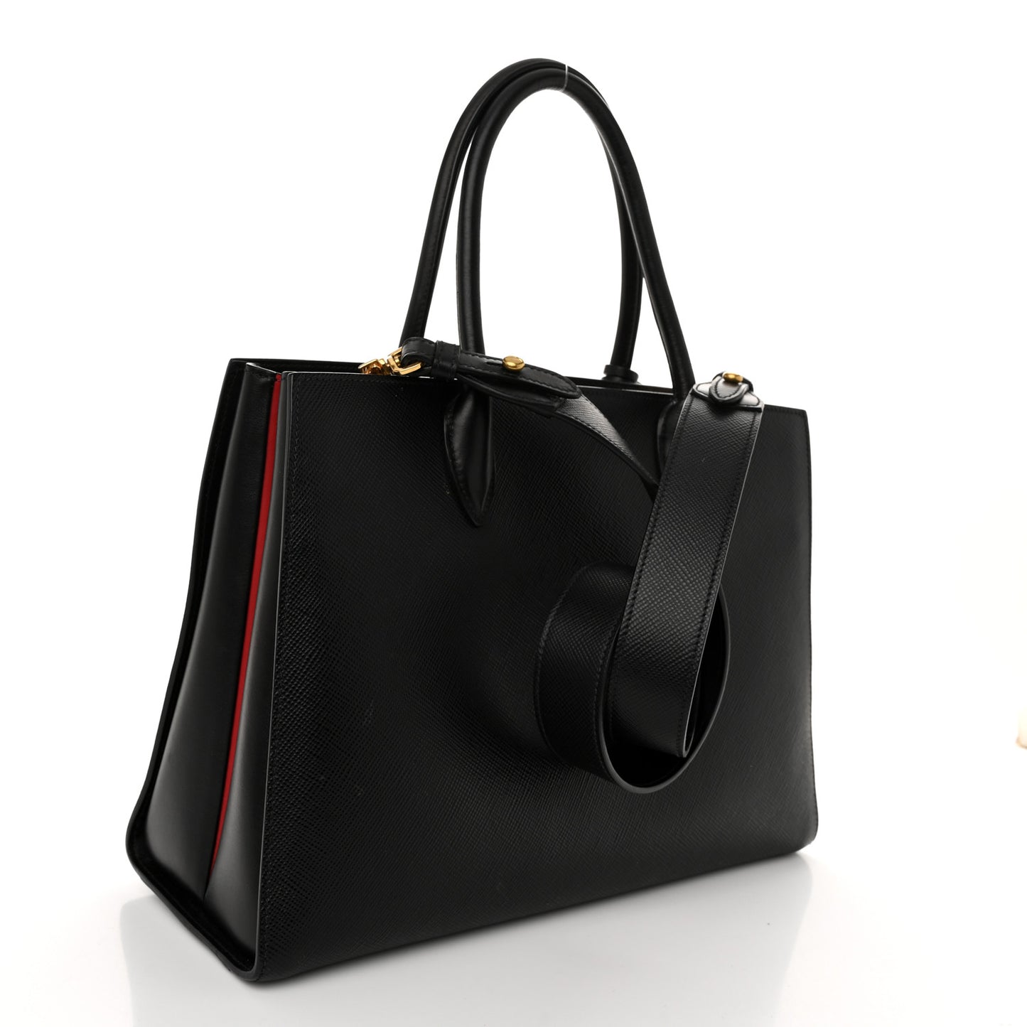 Saffiano Cuir Calfskin Large Double Handle Bag Black Fuoco