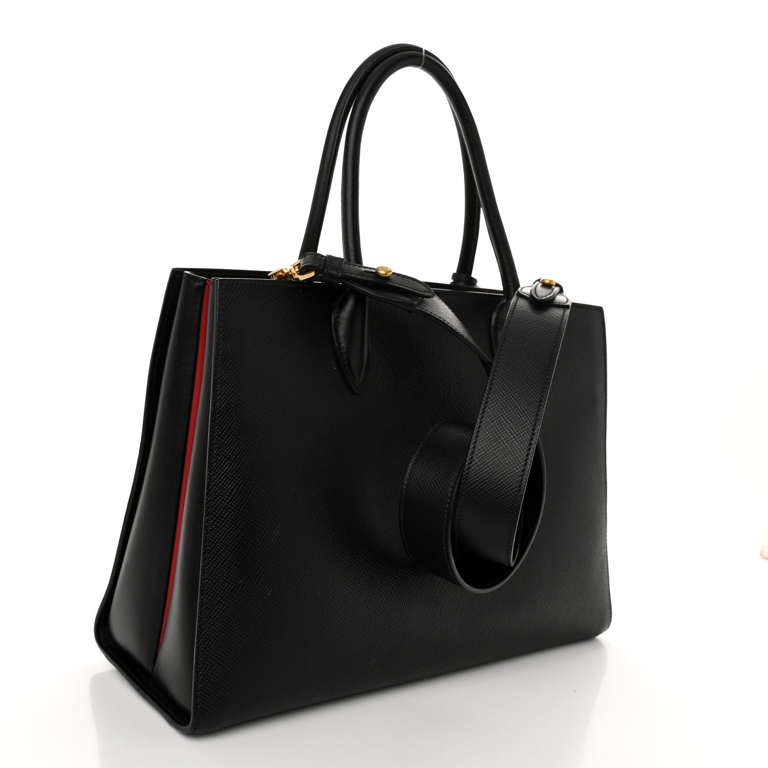 Prada Saffiano Cuir Calfskin Large Double Handle Bag Black Fuoco 3 of 10