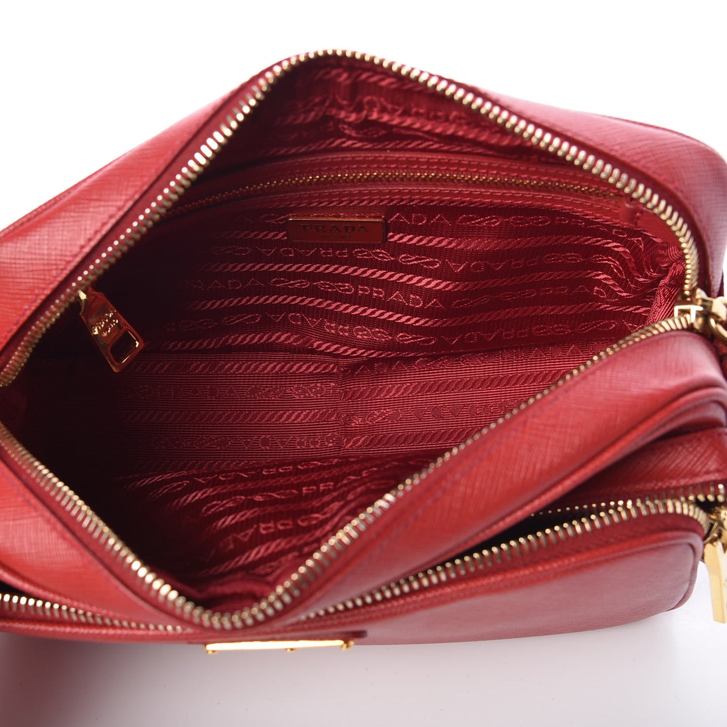 Saffiano Lux Double Zip Crossbody Bag Fuoco
