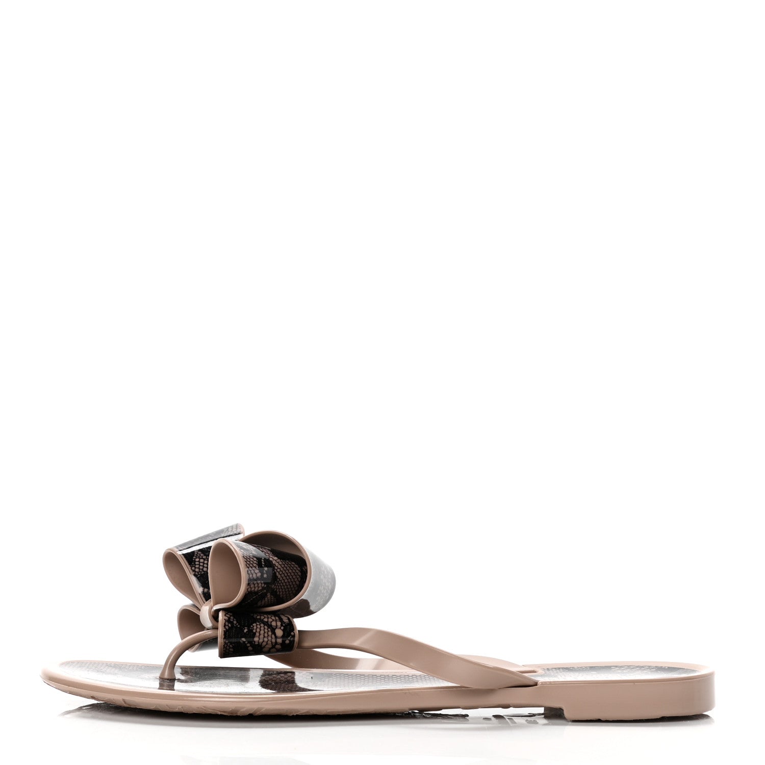 Valentino Garavani PVC Jelly Lace Print Bow Thong Sandals 38 Black Poudre 1 of 9