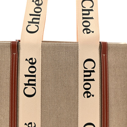 Chloe Linen Calfskin Medium Woody Ribbon Tote White Brown 9 of 14