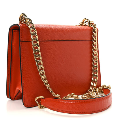 Prada Saffiano Vernice Chain Shoulder Bag Arancio 2 of 9