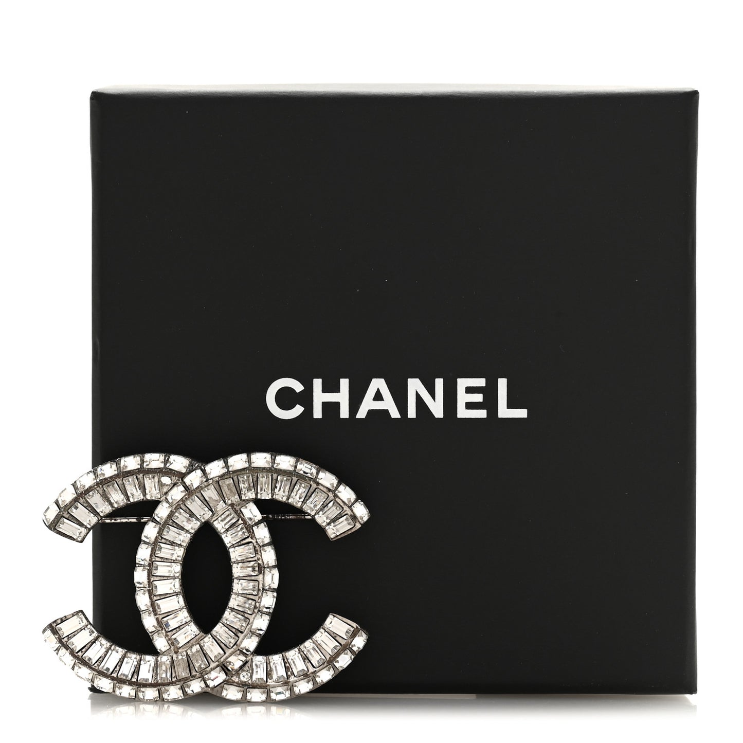 Baguette Crystal CC Brooch Silver