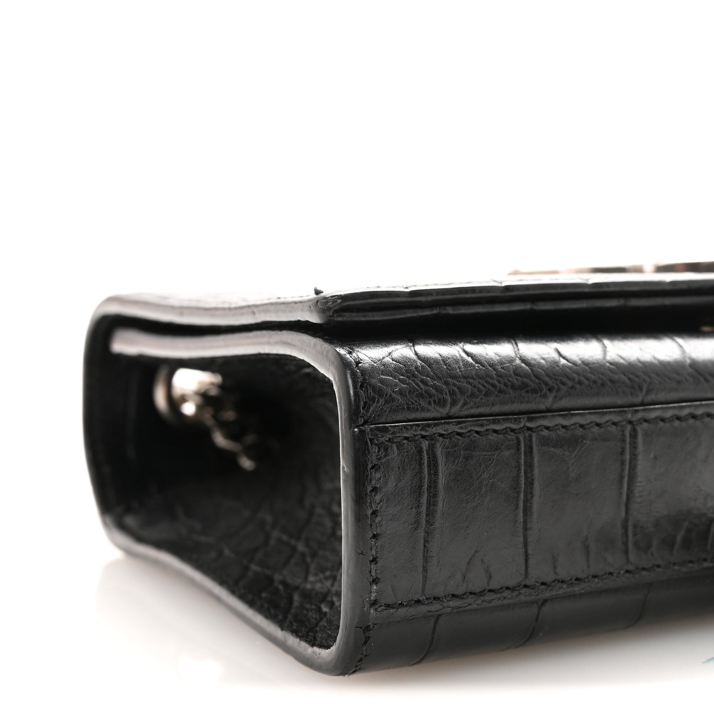Calfskin Crocodile Embossed Small Classic Monogram Kate Tassel Satchel Black