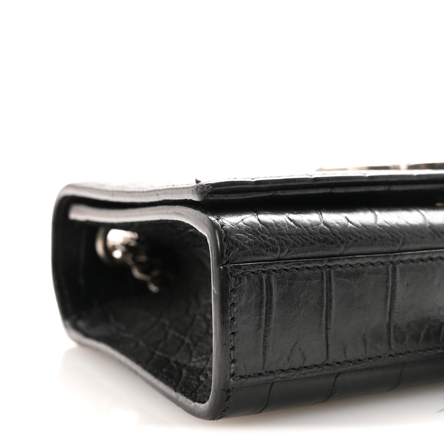 Saint Laurent Calfskin Crocodile Embossed Small Classic Monogram Kate Tassel Satchel Black 9 of 10