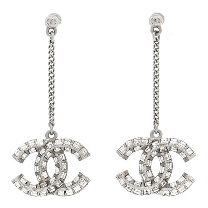 Chanel Baguette Crystal CC Drop Earrings Silver 1 of 5