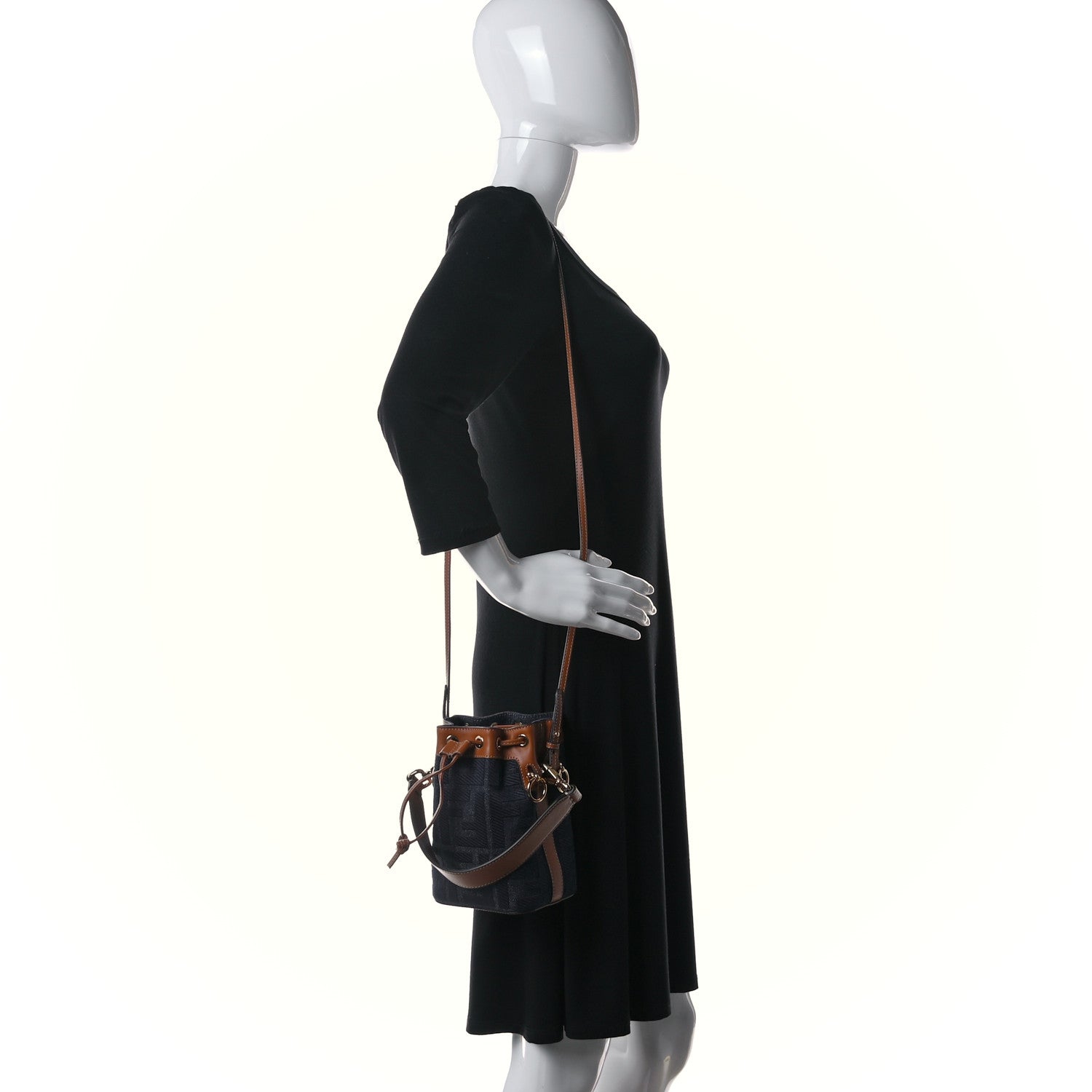 Fendi Denim Vitello King F is Fendi FF Embroidered Mini Mon Tresor Bucket Bag Blue Cuoio 2 of 10