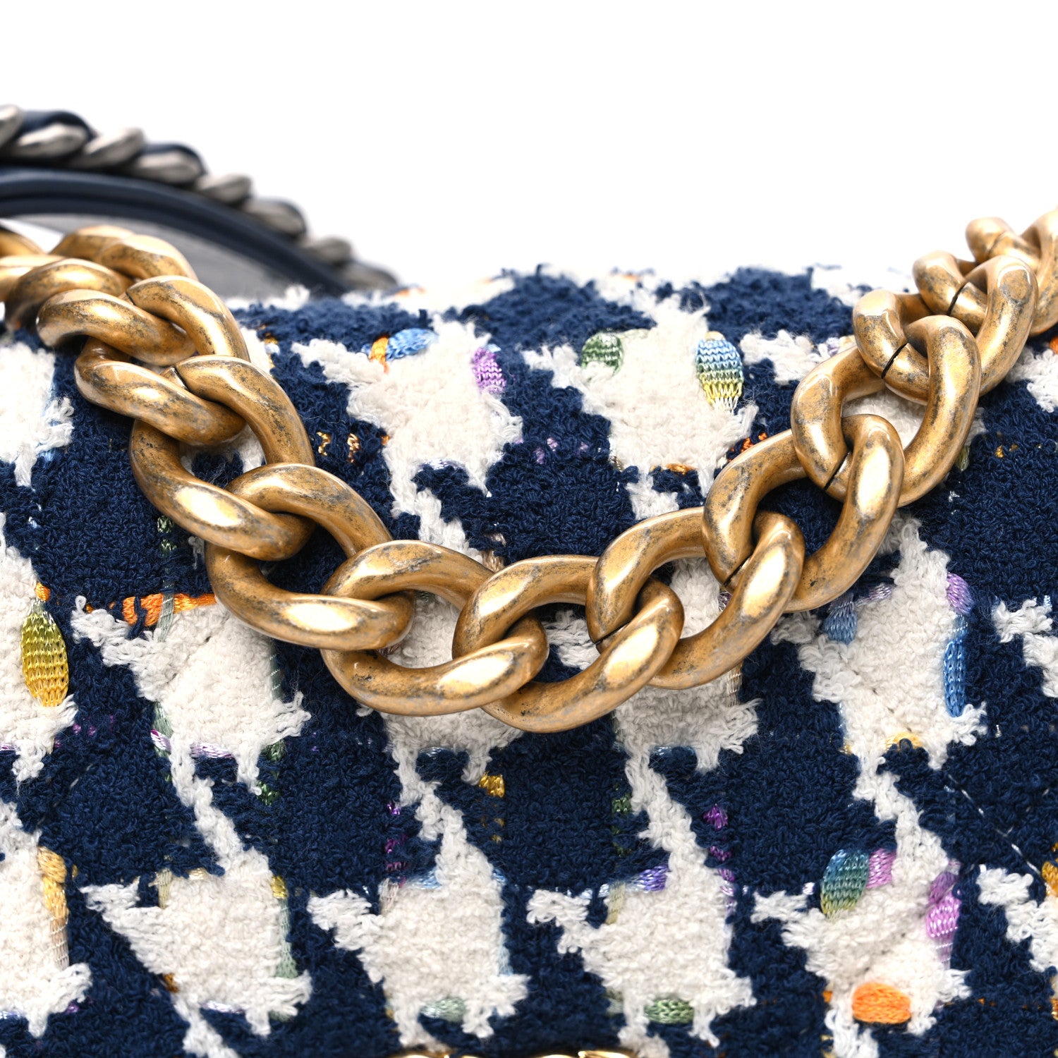 Chanel Tweed Quilted Medium Chanel 19 Flap Ecru Navy Blue Multicolor 8 of 11