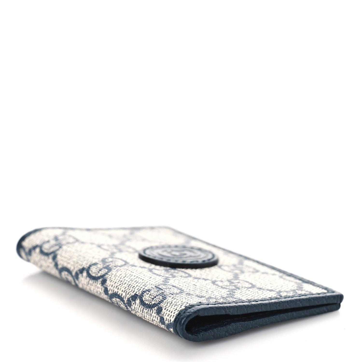 Gucci GG Supreme Monogram Textured Dollar Calfskin Retro Interlocking G Card Case Beige Blue 4 of 8