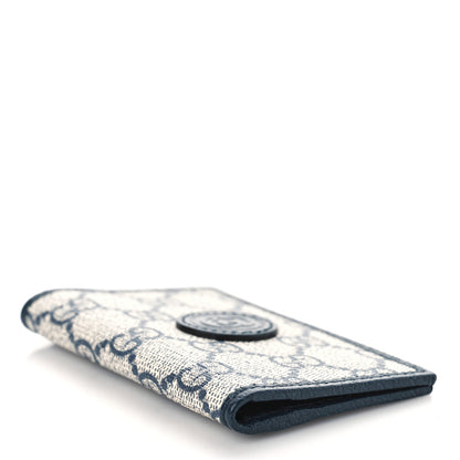 Gucci GG Supreme Monogram Textured Dollar Calfskin Retro Interlocking G Card Case Beige Blue 4 of 8