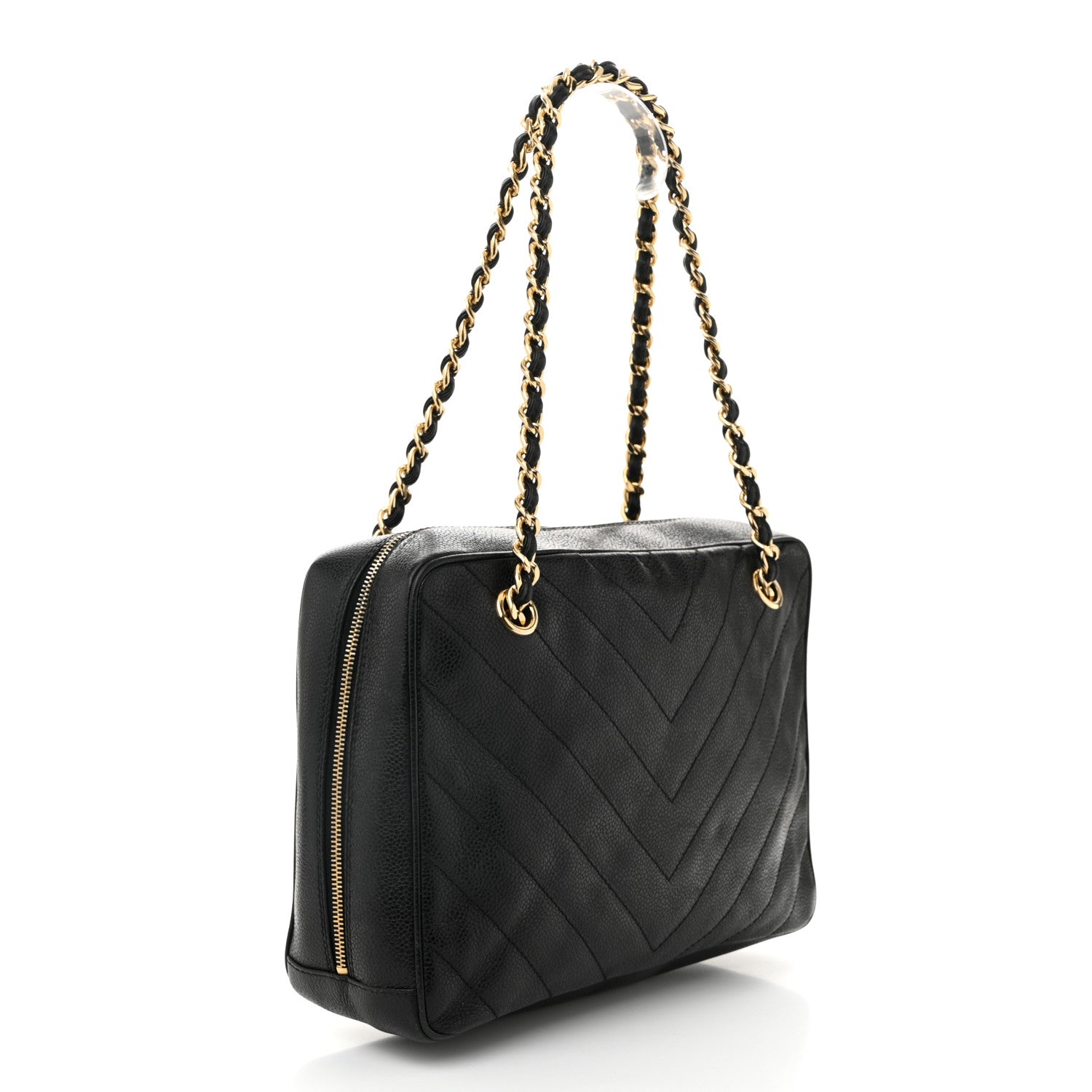 Chanel Caviar Chevron Quilted Camera Case Black 3 of 12