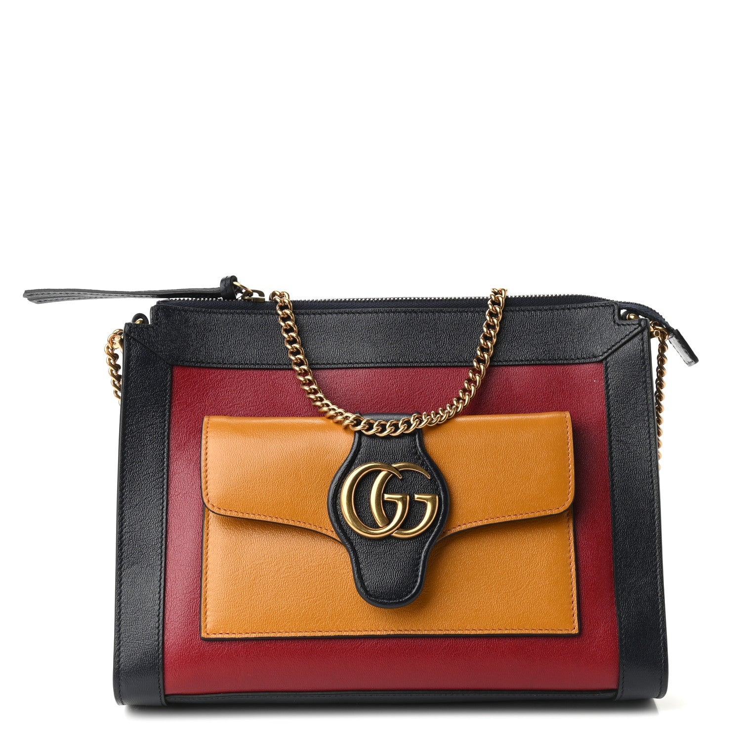 Gucci New Sakai Calfskin Lux Tri-Color Dahlia Chain Shoulder Bag New Cherry Red Sun Oil Blue 1 of 9