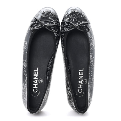 Chanel Calfskin Camellia Printed Cap Toe Ballerina Flats 36 Black White 2 of 10