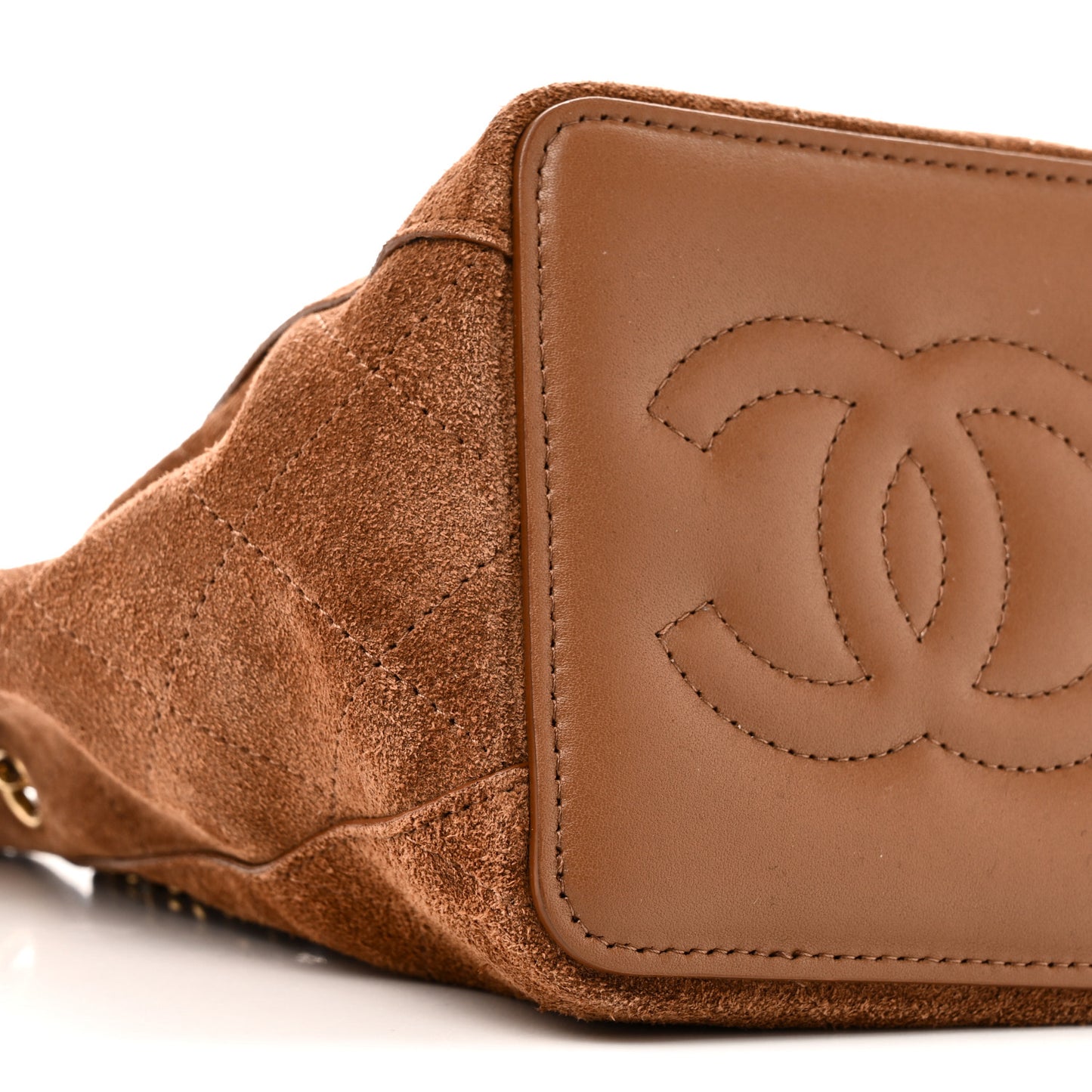 Suede Quilted Bucket Bag With Chain Camel