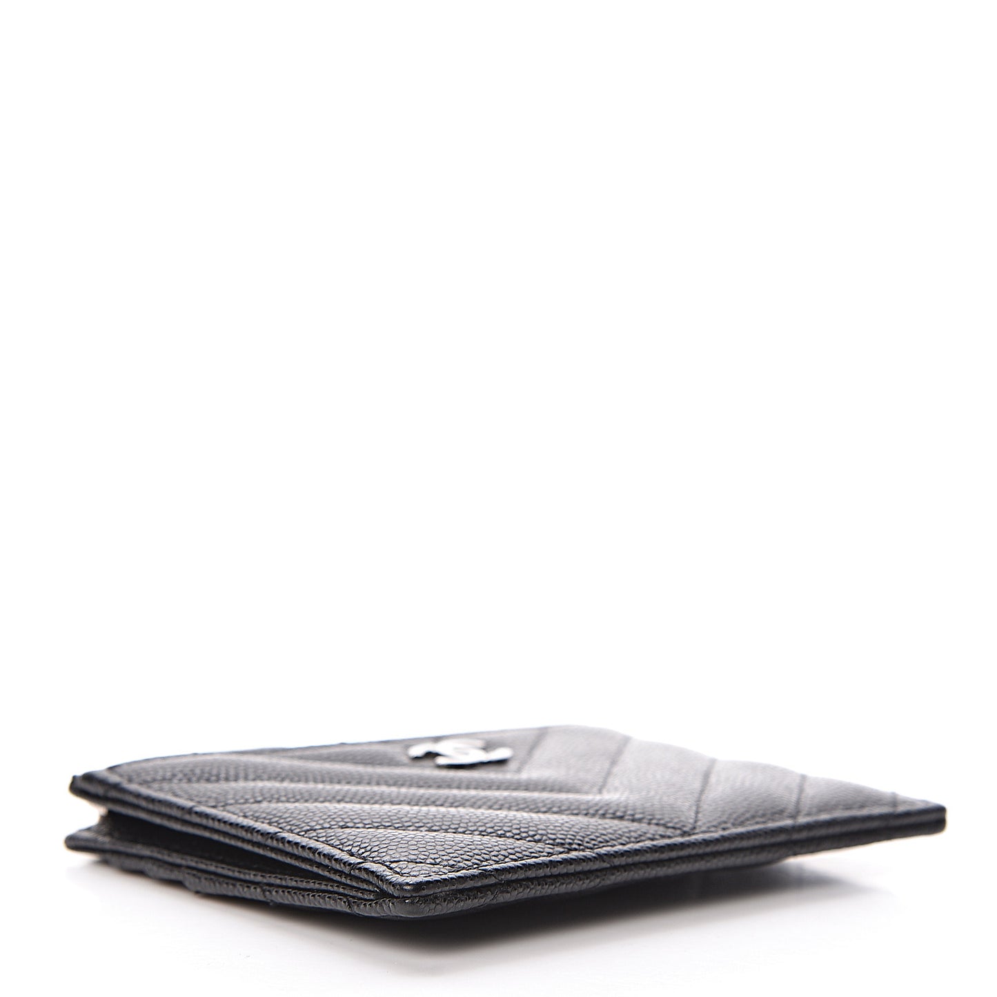 Caviar Chevron Quilted CC Zip Card Holder Black