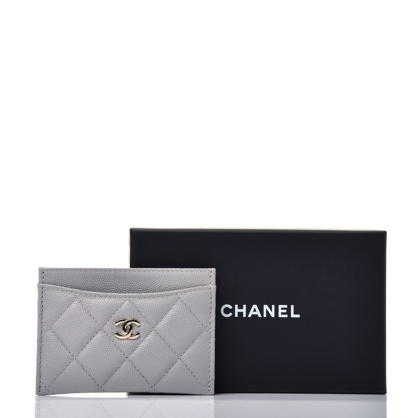 Caviar Quilted Card Holder Grey