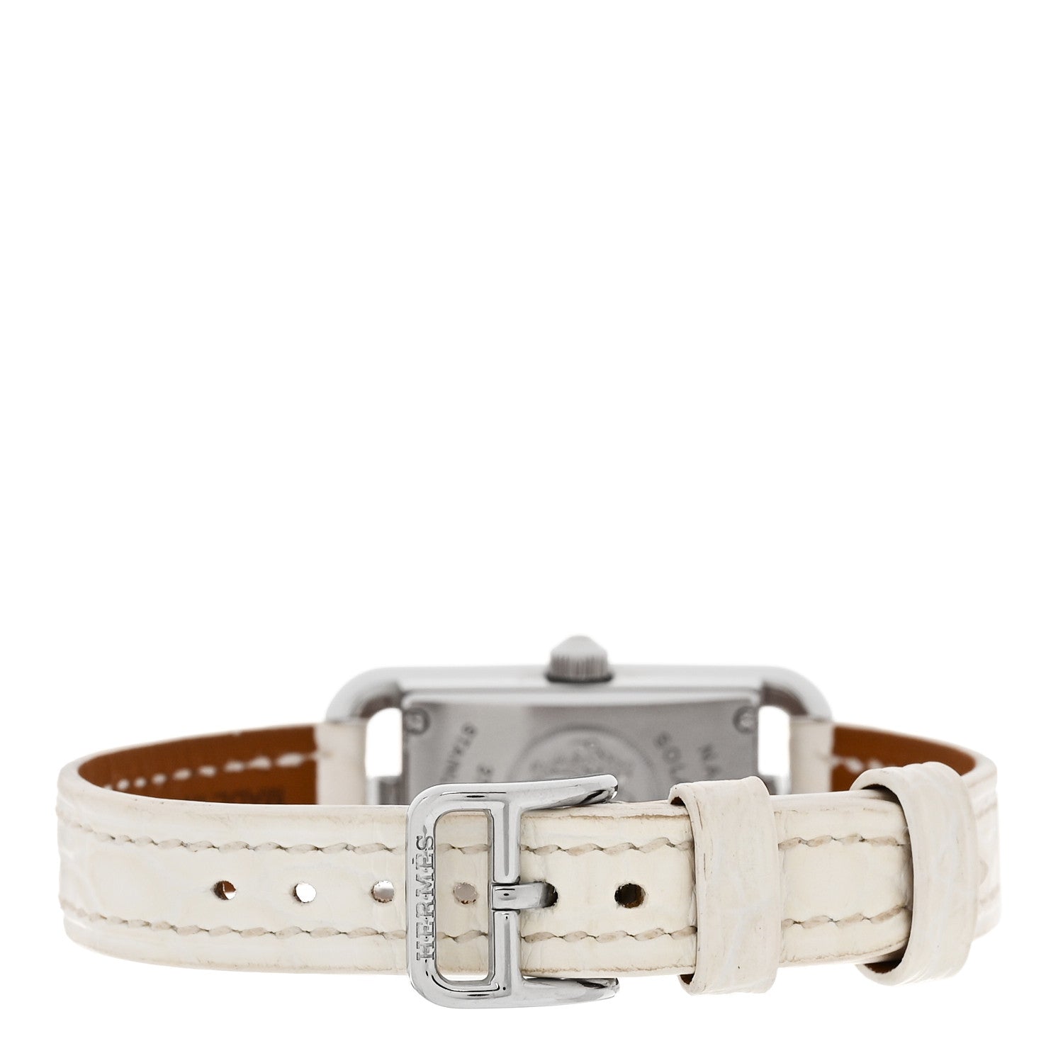 Hermes Stainless Steel Alligator Diamond Bezel Mother of Pearl 17mm Nantucket Quartz Watch Blanc 3 of 5