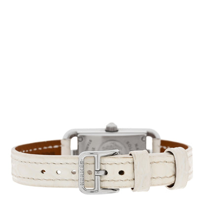 Hermes Stainless Steel Alligator Diamond Bezel Mother of Pearl 17mm Nantucket Quartz Watch Blanc 3 of 5