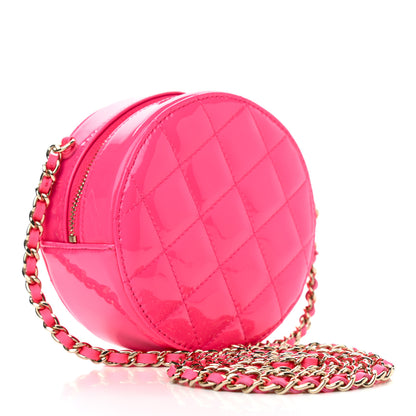 Chanel Patent Quilted Round Clutch With Chain Dark Pink 3 of 12