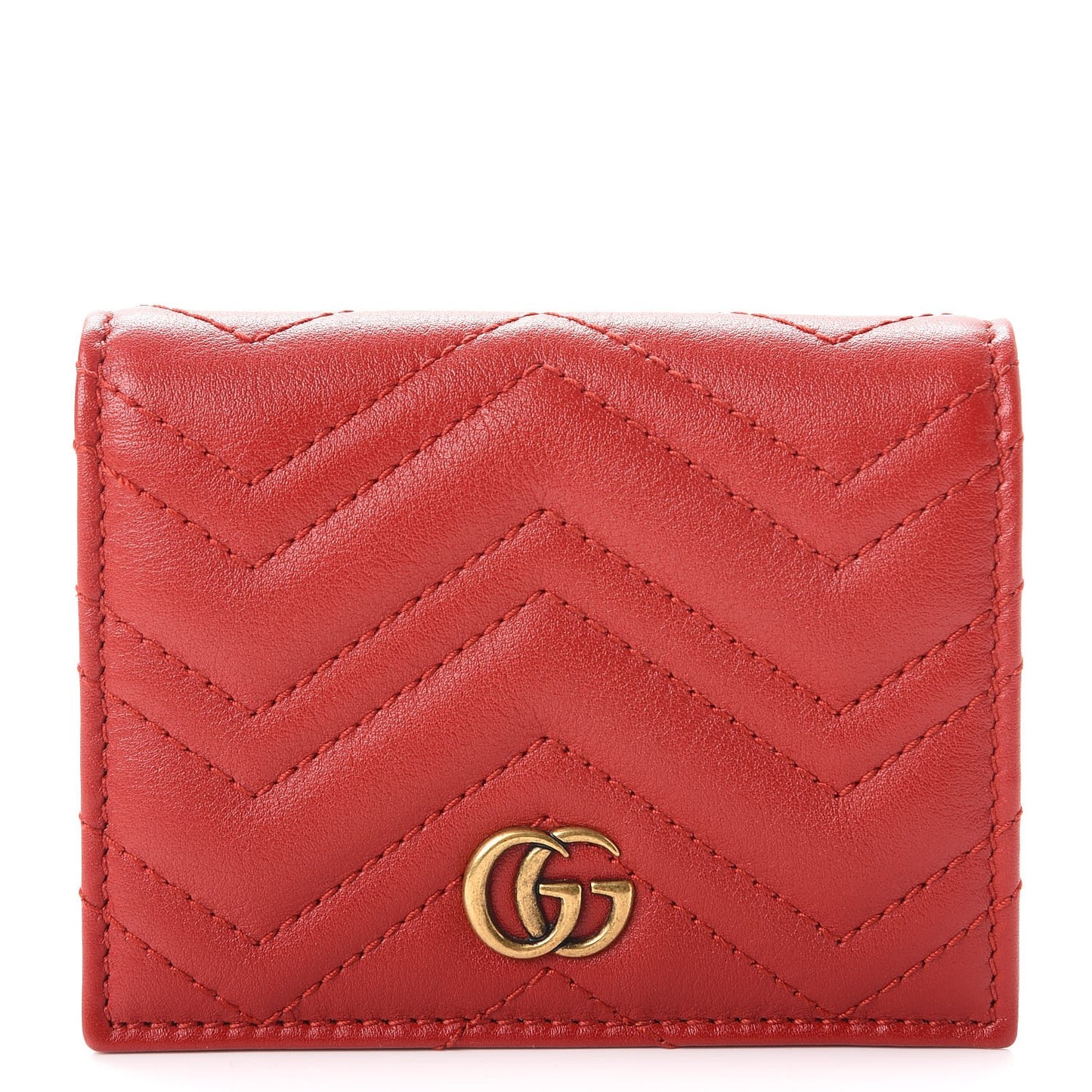 Calfskin Matelasse GG Marmont Card Case Hibiscus Red