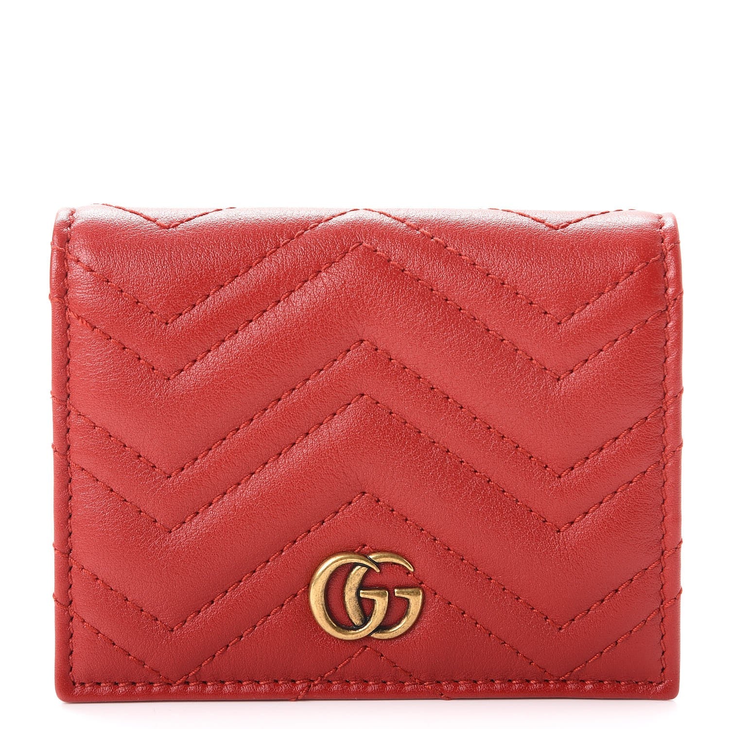 Gucci Calfskin Matelasse GG Marmont Card Case Hibiscus Red 1 of 9