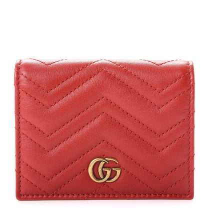 Gucci Calfskin Matelasse GG Marmont Card Case Hibiscus Red 1 of 9