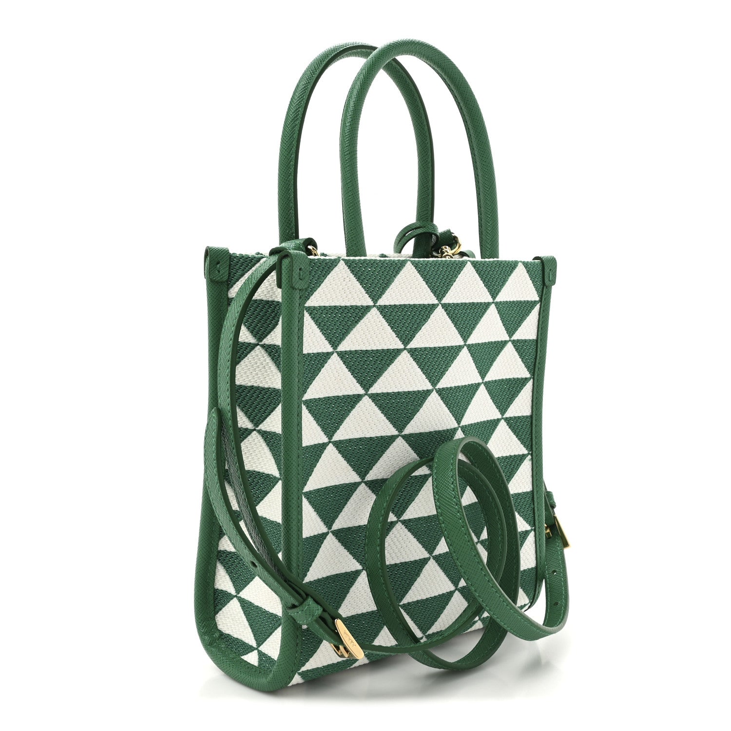 Prada Jacquard Saffiano Triangolo Symbole Embroidered Micro Tote Mango White 3 of 9