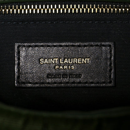 Saint Laurent Velvet Quilted Small Loulou Puffer Monogram Chain Satchel Kaki Musk 6 of 12