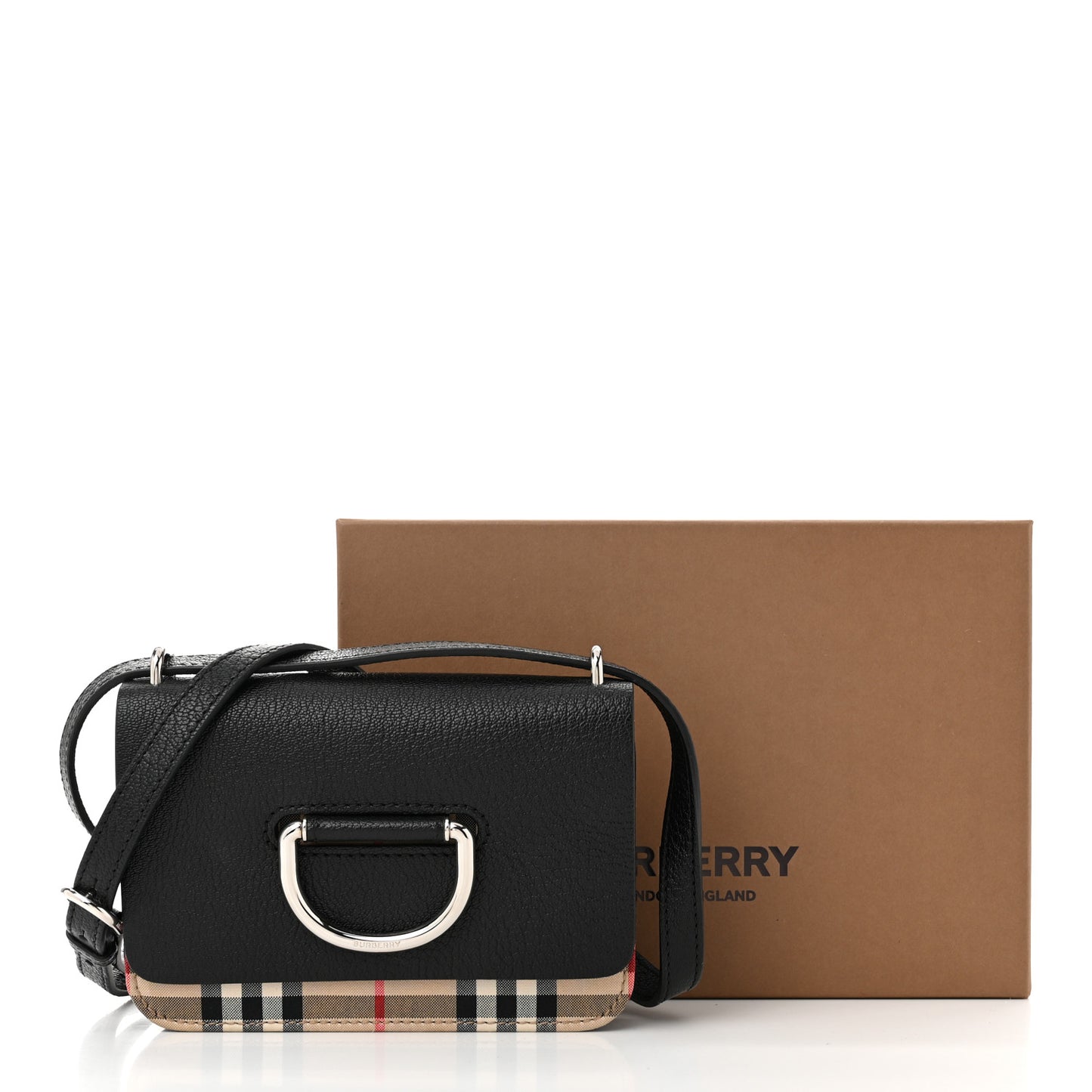 Goatskin Vintage Check Mini D-Ring Bag Black