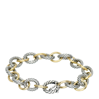 David Yurman Sterling Silver 18K Yellow Gold 10mm Medium Oval Link Bracelet 2 of 3