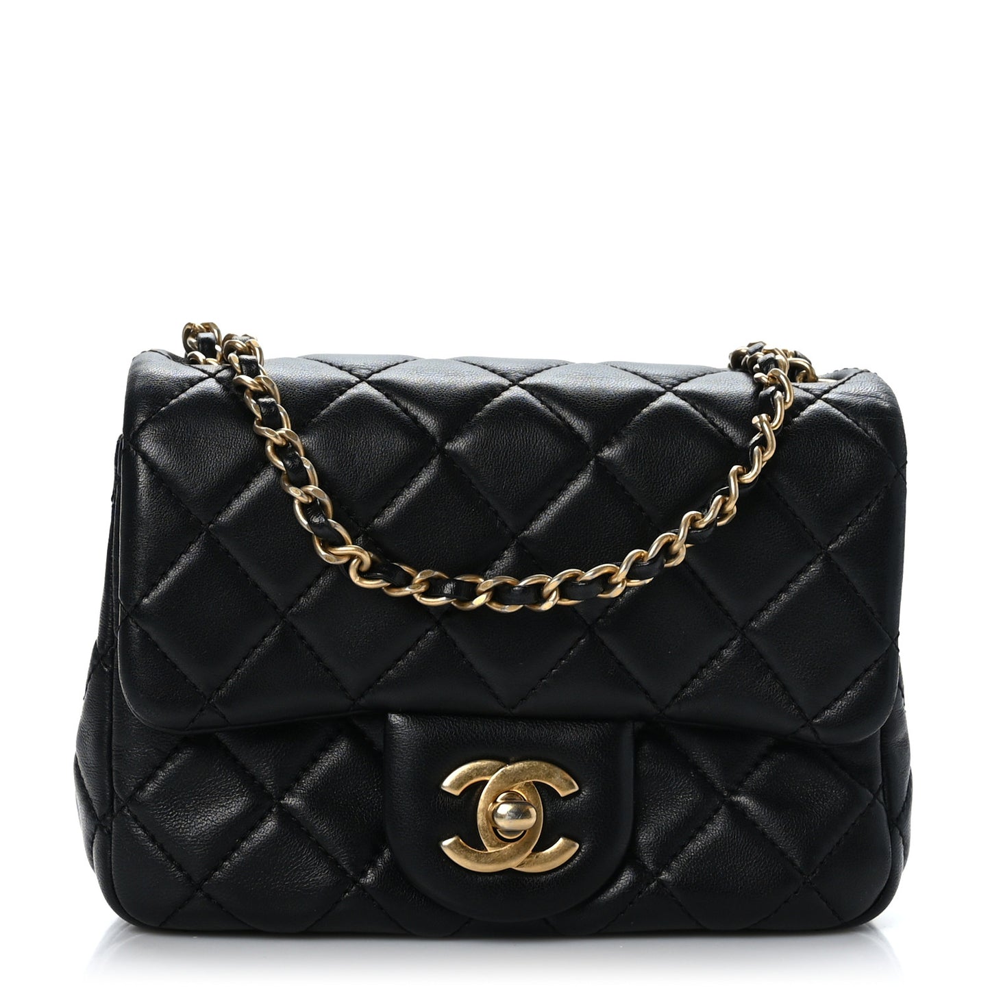 Lambskin Quilted Mini Pearl Crush Flap Black