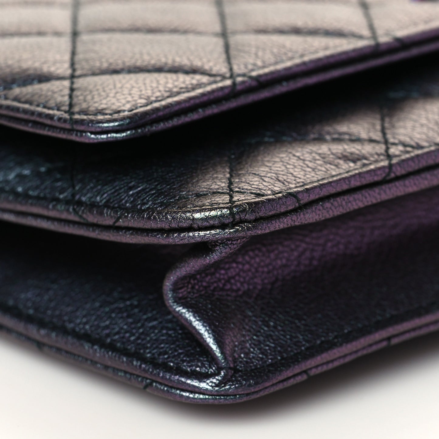Iridescent Goatskin Quilted Wallet On Chain WOC Purple