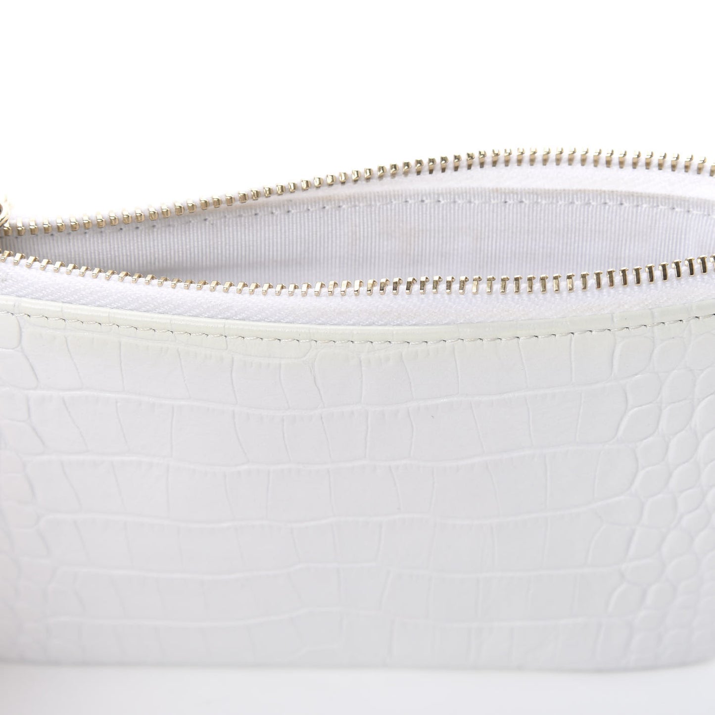 Calfskin Crocodile Embossed Cocodile Cosmetic Case White Gold